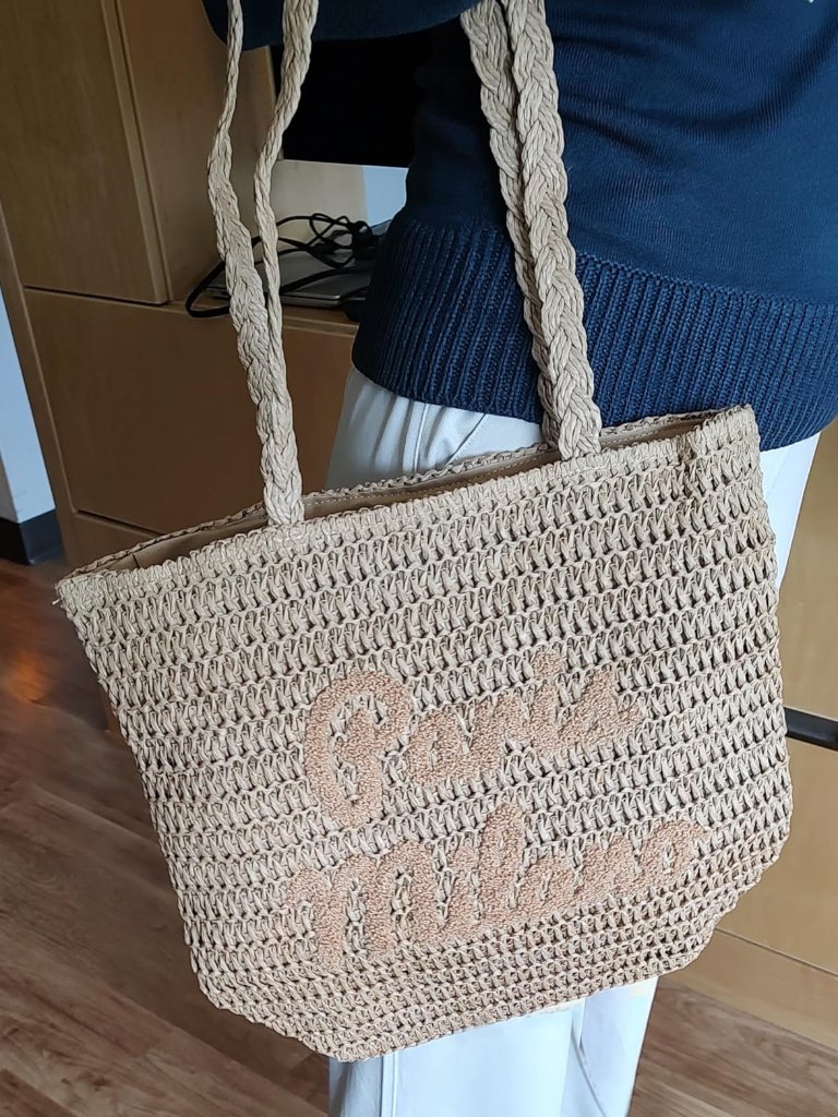 Neiman Marcus Paris Milano Large Straw Beach Tote Bag